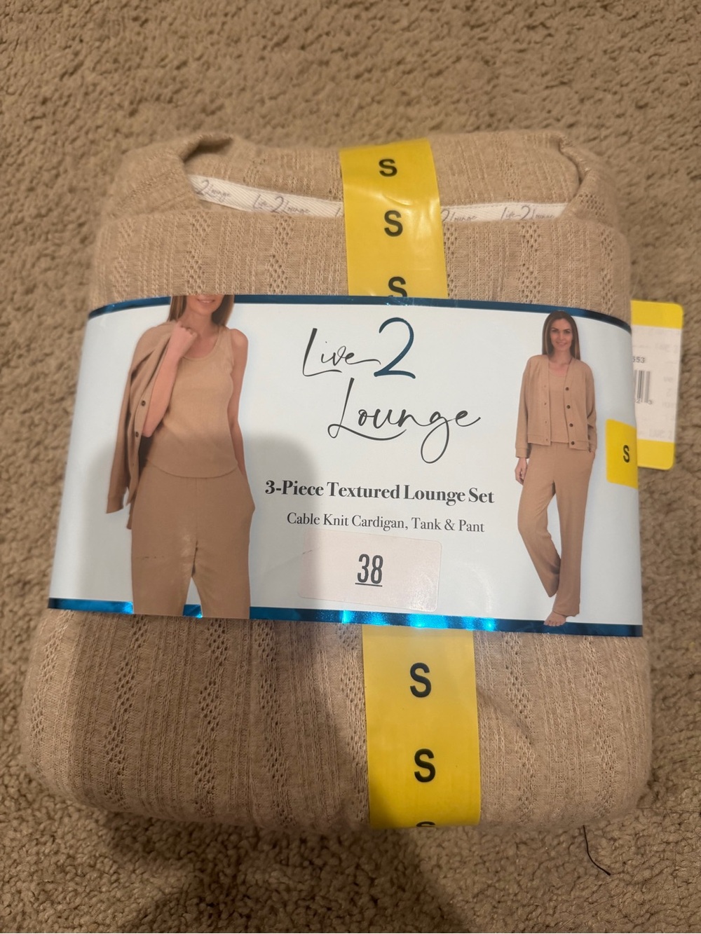 “New” Live2Lounge 3-Piece Textured Cable Knit Lounge Set sizeS